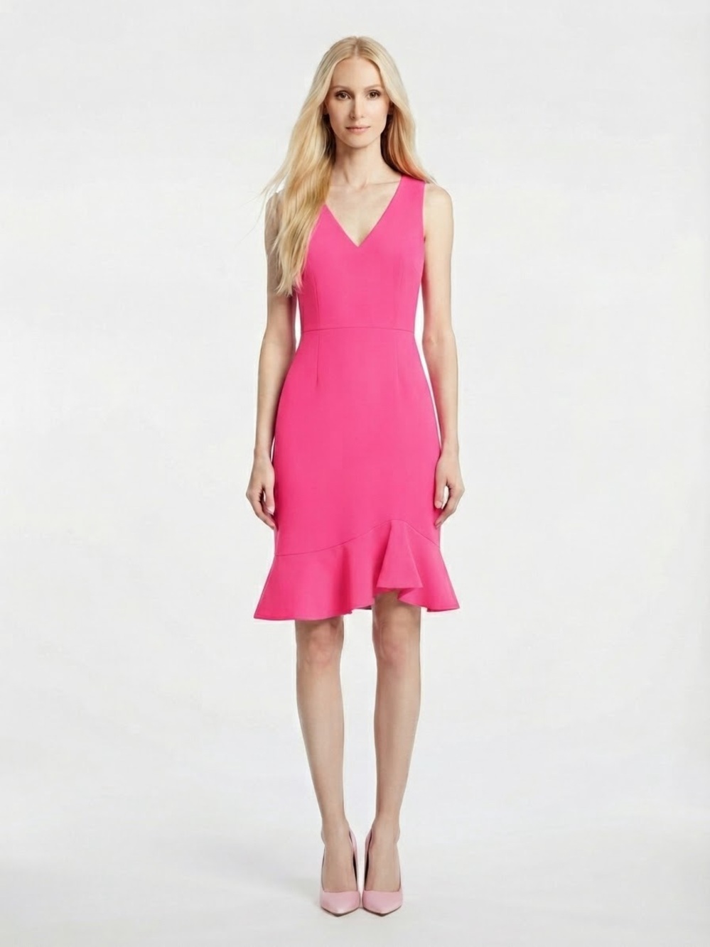 Betsey Johnson Pink Cocktail Sheath Dress Size 4 Sleeveless V Neck Ruffle Hem